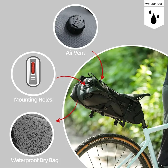 Rhinowalk sac de selle de vélo Stable pas secouant 14L grande capacité sac sec amovible étanche pour vtt route gravier