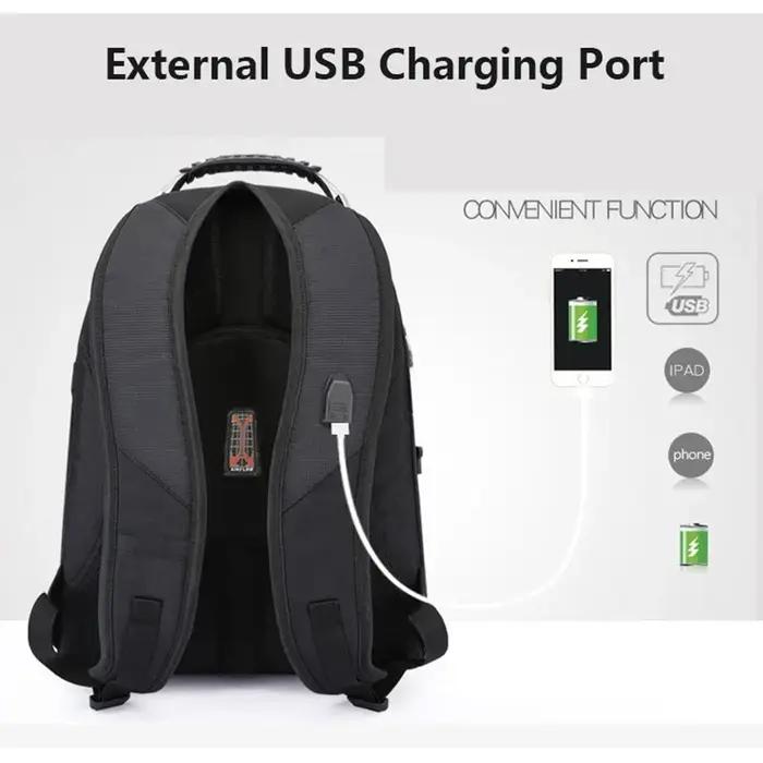 Sac à dos pour ordinateur portable de 17 pouces, multifonctionnel, durable, avec port de charge USB,