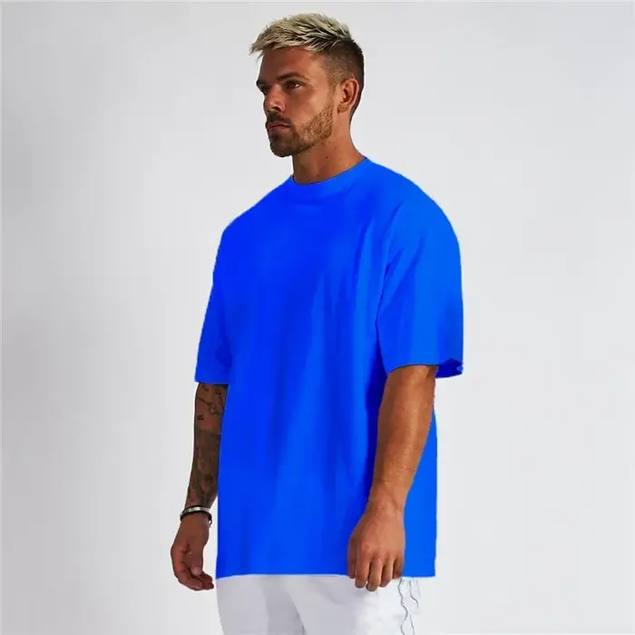 Couleur unie Gym course Sport vêtements Fitness surdimensionné chemise en coton ample hommes Hip Hop à manches courtes musculation Muscle T-shirt