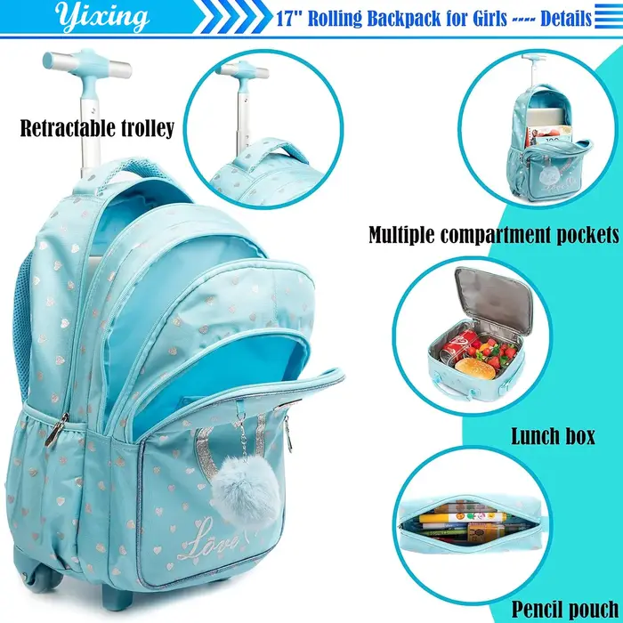 Ensemble de sac à dos à roulettes pour enfants avec boîte à lunch