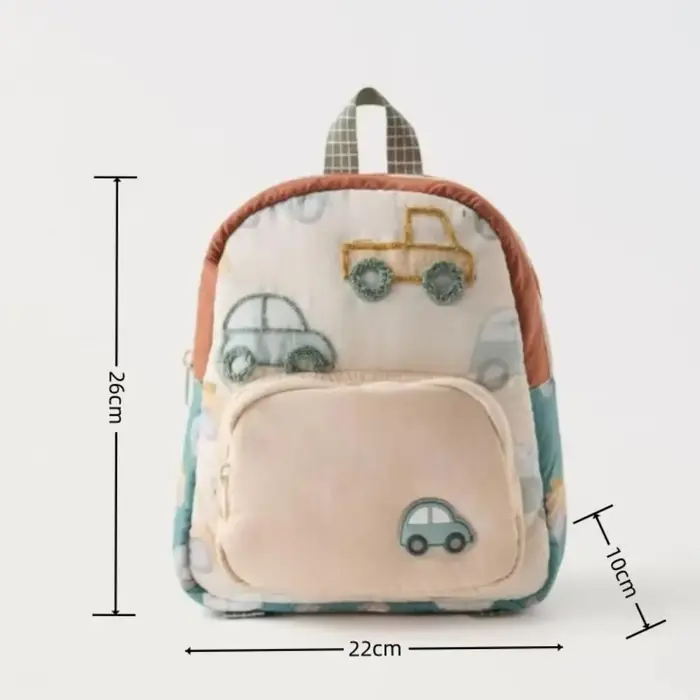 Sac à dos scolaire pour enfants avec broderie de voiture de dessin animé