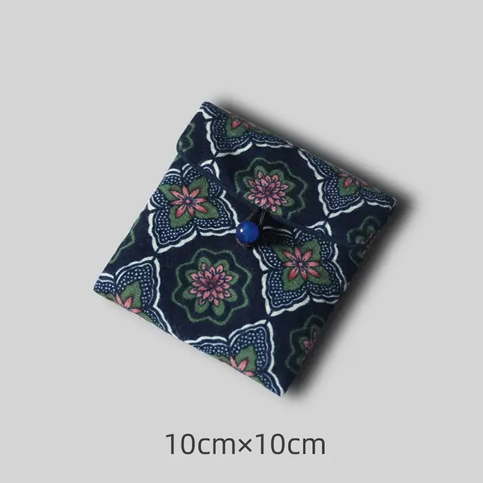 Petit sac Vintage en coton imprimé, sac de rangement de perles de bouddha en noyer, bijoux à boucle 