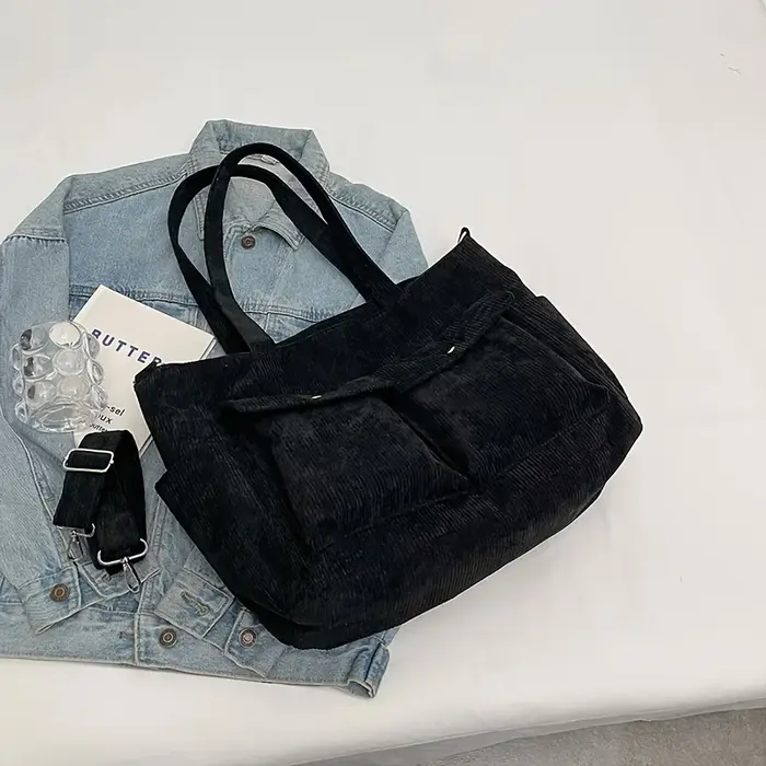 Sac fourre-tout en velours côtelé de grande capacité pour femmes, sac à bandoulière polyvalent avec