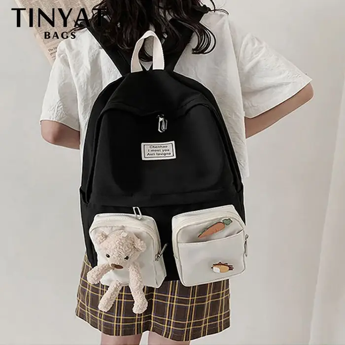 TINYAT Kawaii Bear sac à dos 15.6 pouces grande capacité adolescents pour femmes sac d'école léger sac à dos pour ordinateur portable sangle réglable mignon