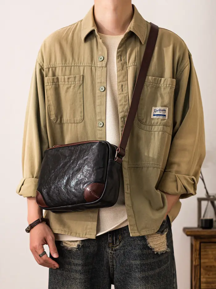Sac à bandoulière en cuir véritable pour hommes