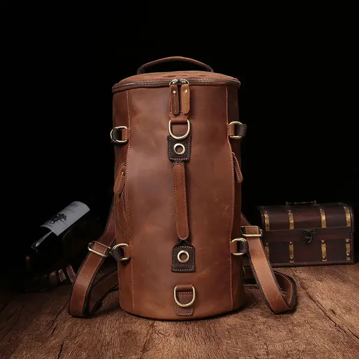 Luufan Design Unique sac à dos en cuir pour hommes Vintage Crazy Horse cuir seau sac à dos grand hom