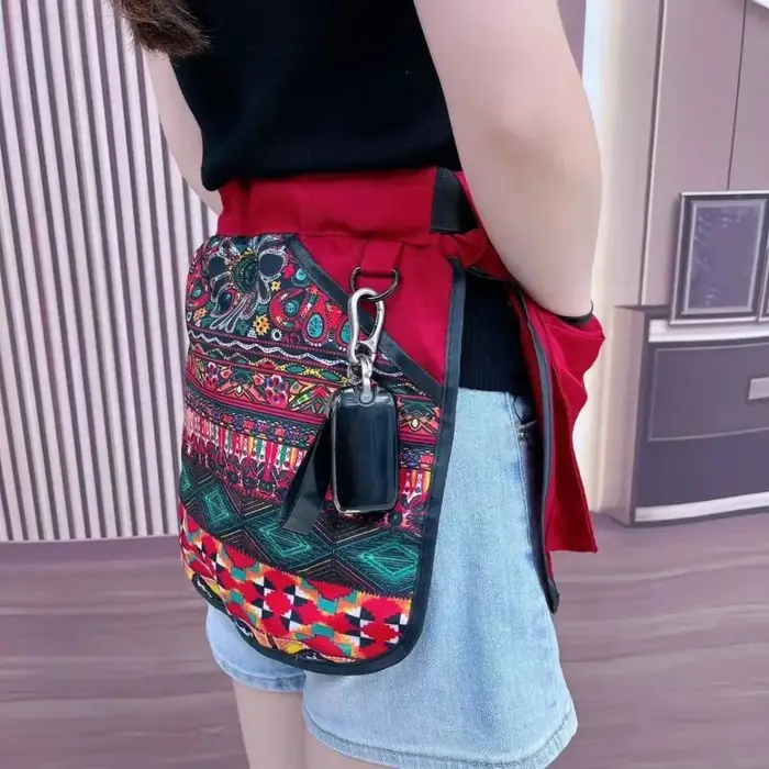 Sac banane portable à motif ethnique, imperméable, résistant à l'huile, avec ceinture réglable, tablier en polyester résistant aux taches
