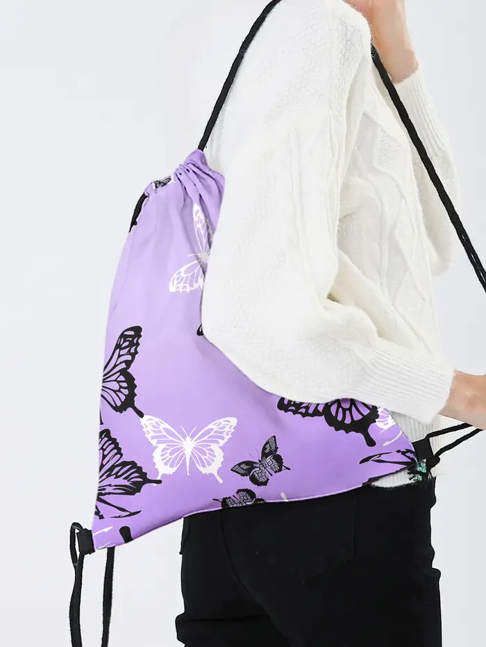 Sac à dos à cordon de serrage imprimé papillon violet