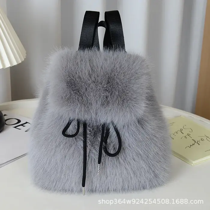 Y2k sac à dos en peluche femmes petit mignon cordon léopard moelleux sac solide doux polaire sac à dos hiver chaud fausse fourrure Mini sac à dos