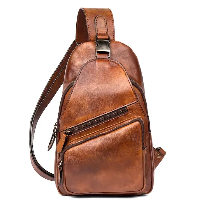 Sac de poitrine en cuir de grande capacité pour hommes, sac à bandoulière décontracté, tendance rétr