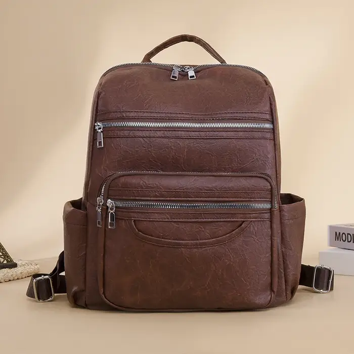 Sac à dos classique en cuir véritable pour femmes