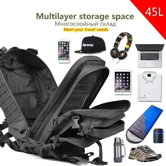 Sac à dos tactique pour hommes 45L grande capacité 3P Softback étanche Bug Out sac Molle sac à dos d'assaut pour randonnée chasse