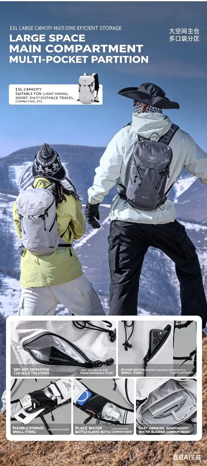 Sac à dos de randonnée en plein air 11L