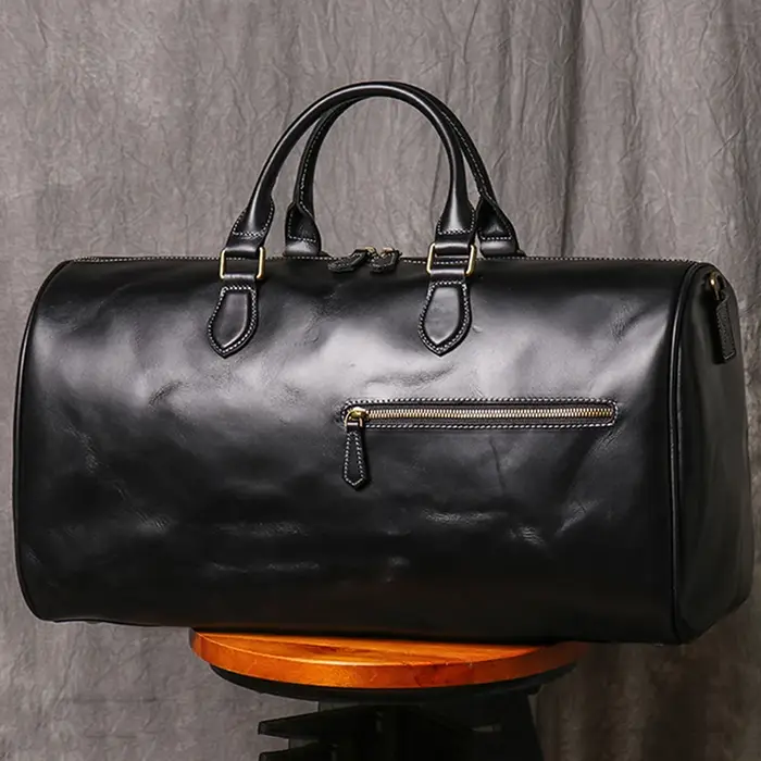 Leathfocus Sac de voyage en cuir de vachette pour homme Sac à main de week-end pour femme Sac de sport vintage de grande