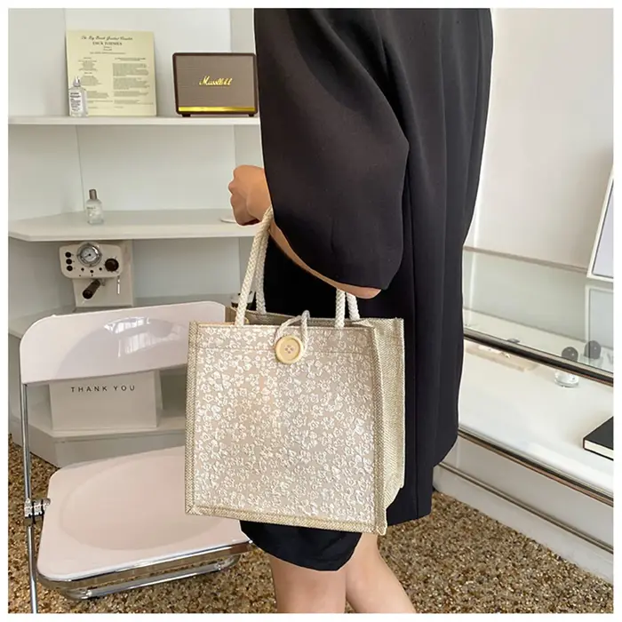 Sac à main en lin avec fermeture éclair pour femme