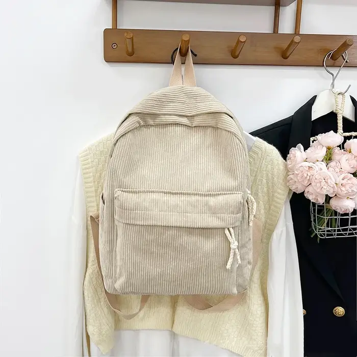 Sac à dos en velours style coréen grande capacité décontracté pour étudiant unisexe tendance pour l'extérieur et le quotidien