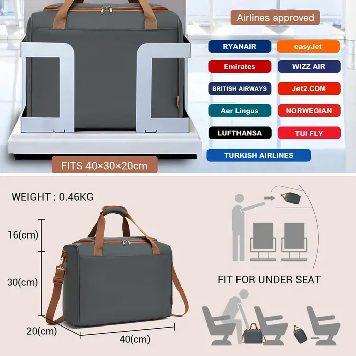 Kono 40x30x20cm Sac de voyage sous siège, bagage à main 20 L, gain de place pour Ryanair & EasyJet,