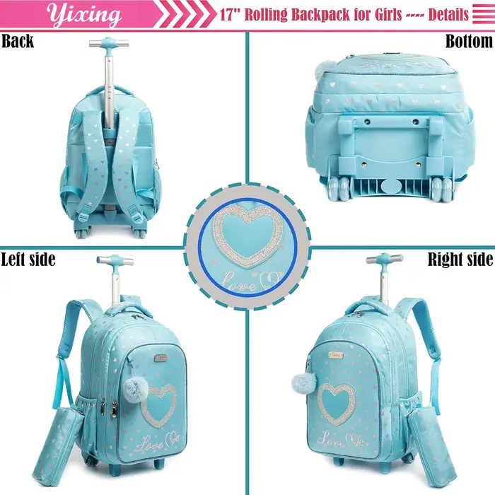 Ensemble de sac à dos à roulettes pour enfants avec boîte à lunch