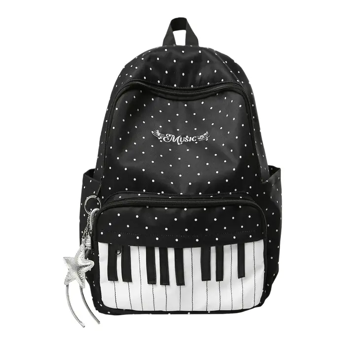 Sac à dos unisexe en nylon style japonais à motif piano