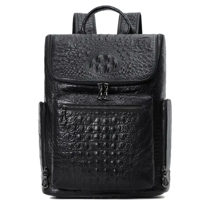Sac à dos en cuir de crocodile véritable pour ordinateur portable