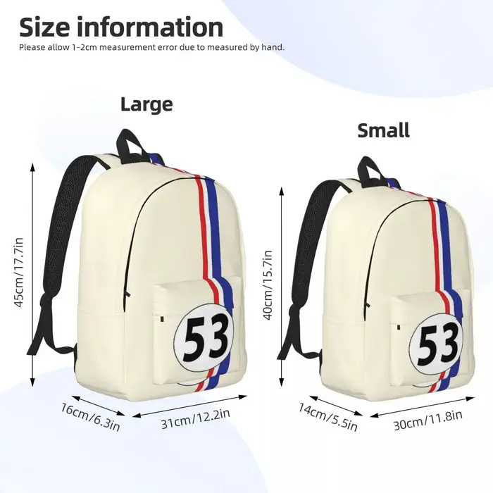 Herbie numéro 53 mode sac à dos avec poche étudiant affaires course voiture passionnés rayure sac à dos hommes femmes ordinateur portable sac à bandoulière