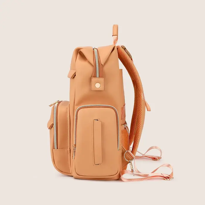 Sac à couches marron clair, sac à dos minimaliste, poches à plusieurs niveaux, Texture Premium, multi-transport pour maman, soins de bébé, usage quotidien