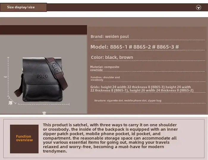 Nouveau sac à bandoulière pour hommes