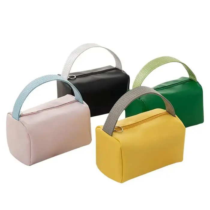 Sac de maquillage en cuir PU imperméable avec poignée supérieure robuste
