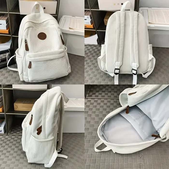 Sac à dos en velours côtelé vert olive pour femme