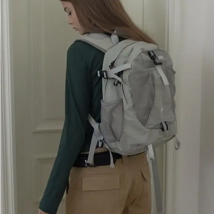 Sac à dos en nylon gris coréen Y2K pour femmes