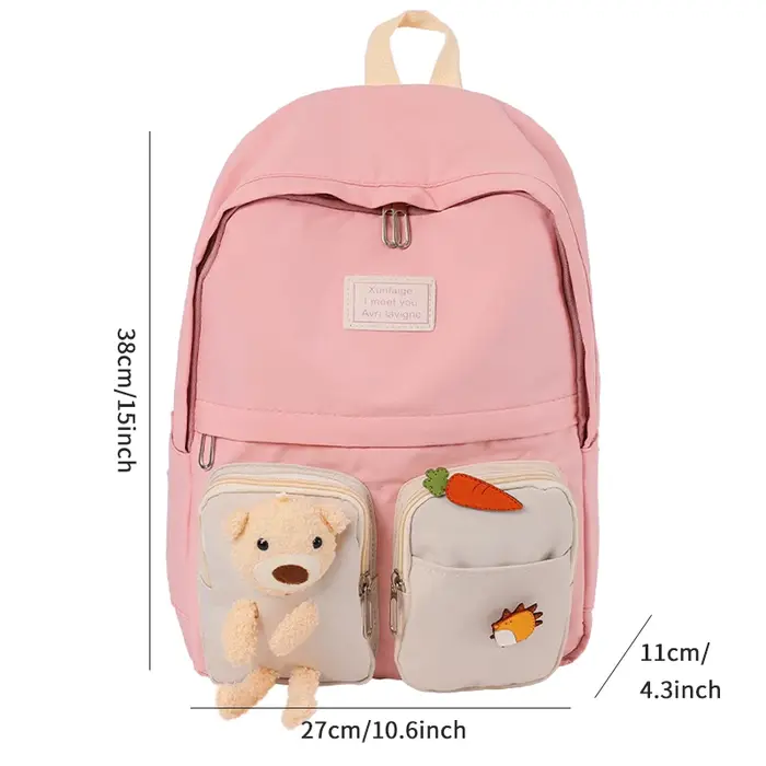 TINYAT Kawaii Bear sac à dos 15.6 pouces grande capacité adolescents pour femmes sac d'école léger sac à dos pour ordinateur portable sangle réglable mignon