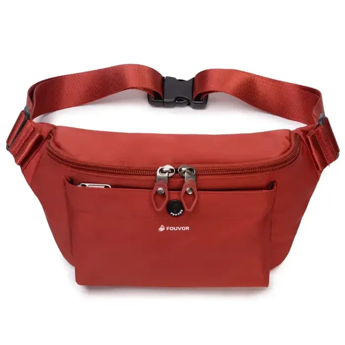Fouvor – sac de taille rouge en Nylon, sangle réglable, Double fermeture éclair, poche avant, sacs b