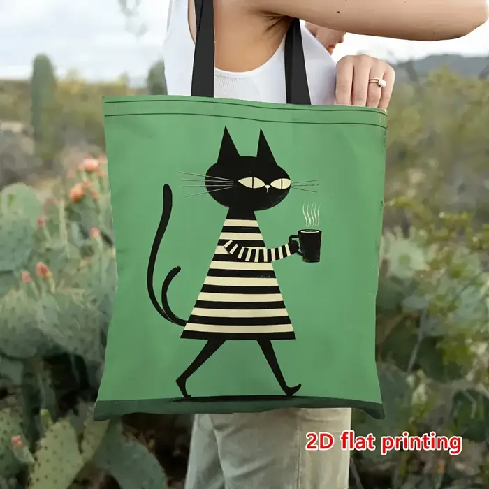Sac à main spacieux et léger avec motif chat noir et blanc - Idéal pour les trajets quotidiens, le s