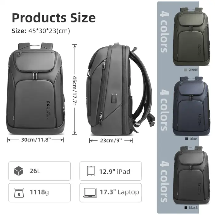 Ian-Sac à dos d'affaires de voyage pour homme, sac à dos pour ordinateur portable 17 pouces, sac à d