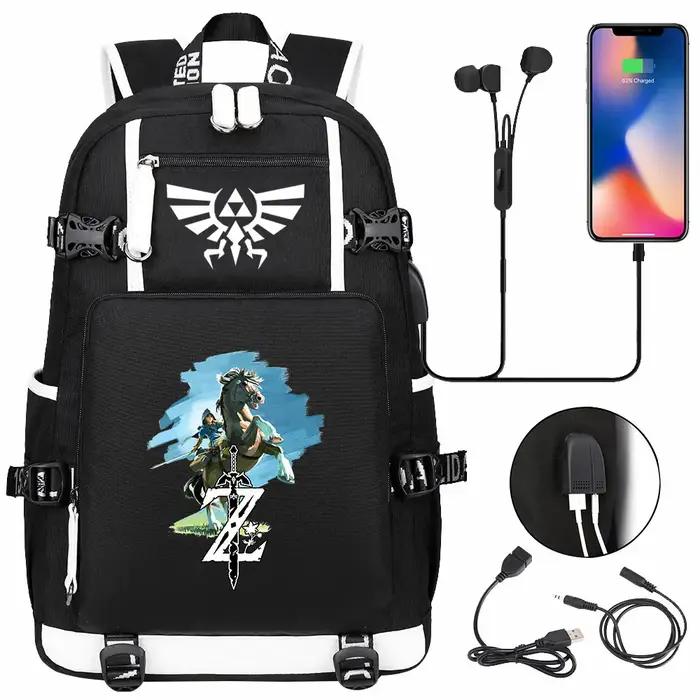 Zeldas Mochila USB grande capacité étudiant cartables femmes hommes ordinateur portable voyage sac à dos garçons filles enfants retour à l'école livre sacs