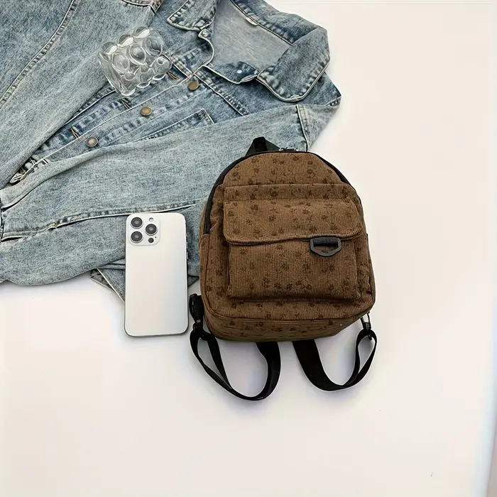 Mini sac à dos pour femme avec motif floral marron et ruban en satin couleur café