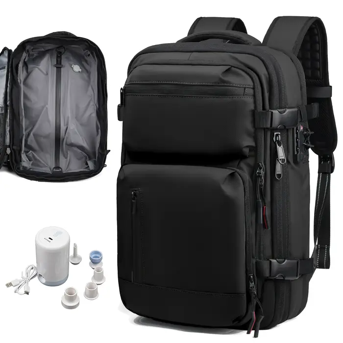 Sac à dos de voyage 60L extensible avec système de compression d'air et serrure TSA