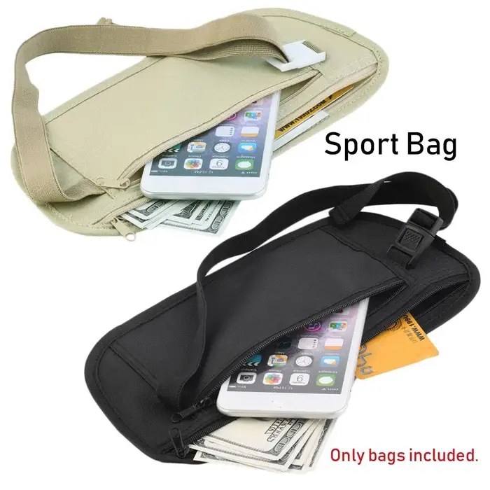 Sac banane discret en tissu, pochette de voyage antivol, ceinture porte-monnaie, portefeuille, sac de poitrine de sécurité pour passeport