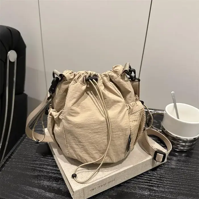 Simple Large Capacity Drawstring Bucket Bag Shoulder Bag Women Tote Bag Cell Phone Purse Pouch Versa