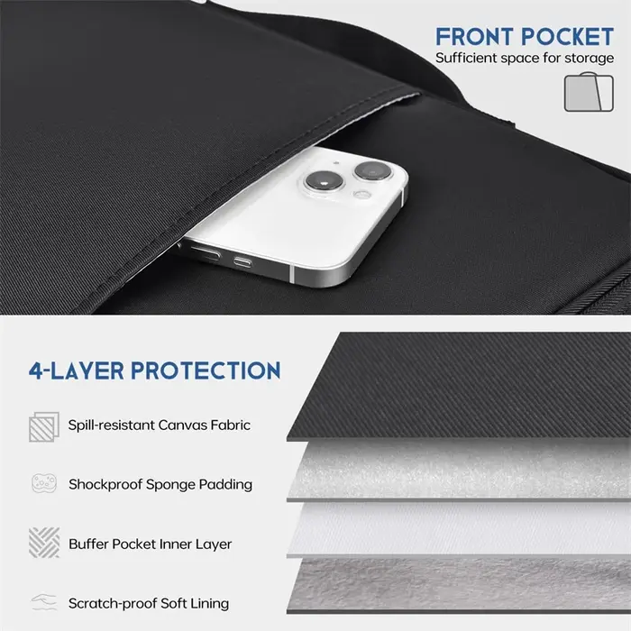Sac pour ordinateur portable de 11 et 13 pouces avec poche avant pour ranger la batterie