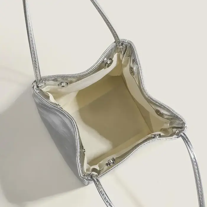 Silver Bucket Bag For Women Lunch Box Bag Hand-Held Small Bag Bucket Bag