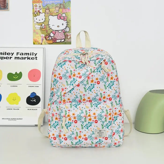 Sac à dos léger et multifonctionnel pour filles, motif floral frais et doux, grande capacité, idéal