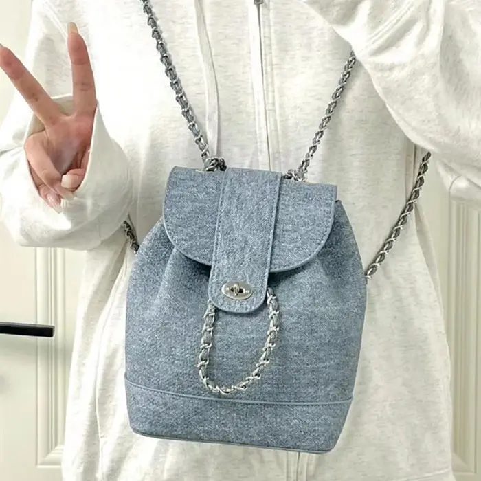 Sacs à dos à rabat en tissu denim pour femmes