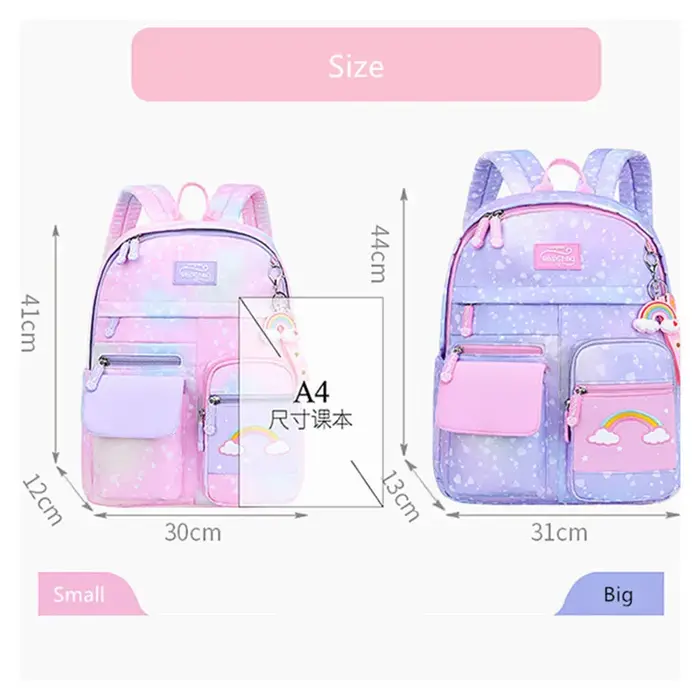 Kawaii rose violet école primaire sac à dos pour filles mignon arc-en-ciel étudiant Bookbag