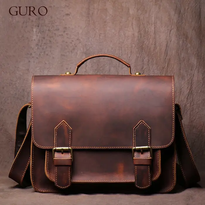 GURO-Sacs de messager rétro en cuir véritable pour hommes et femmes, sac initié, cuir de vachette na