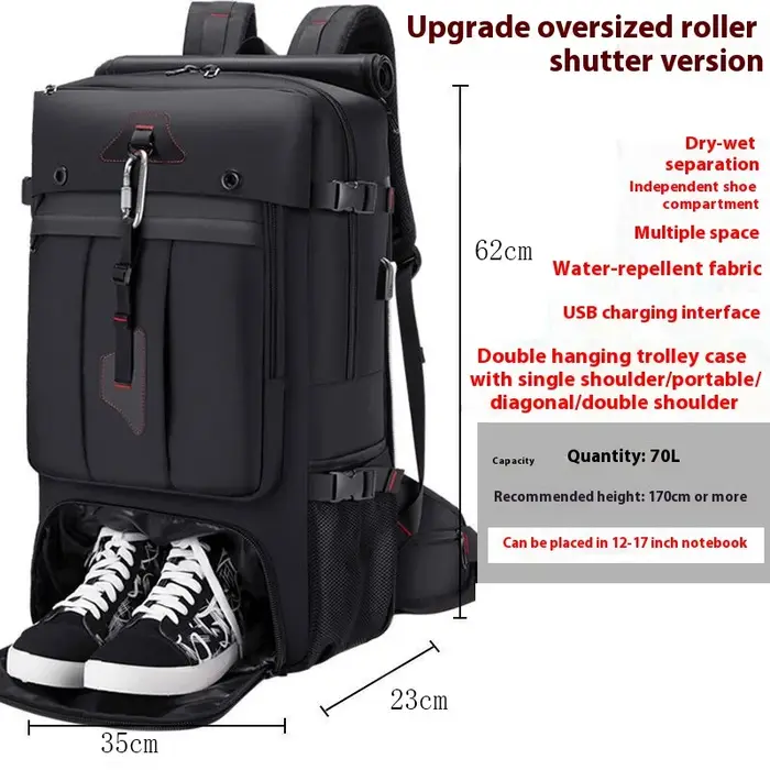 Sac à dos de voyage de grande capacité 50L 70L, bagages, entraînement sportif, Fitness, chaussures i