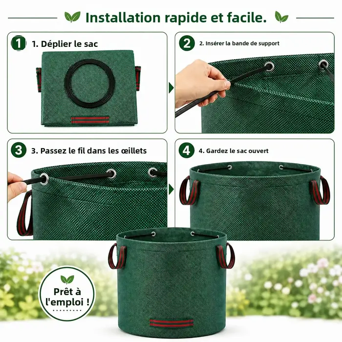 Sac à feuilles de jardin grande capacité réutilisable en PP tissé