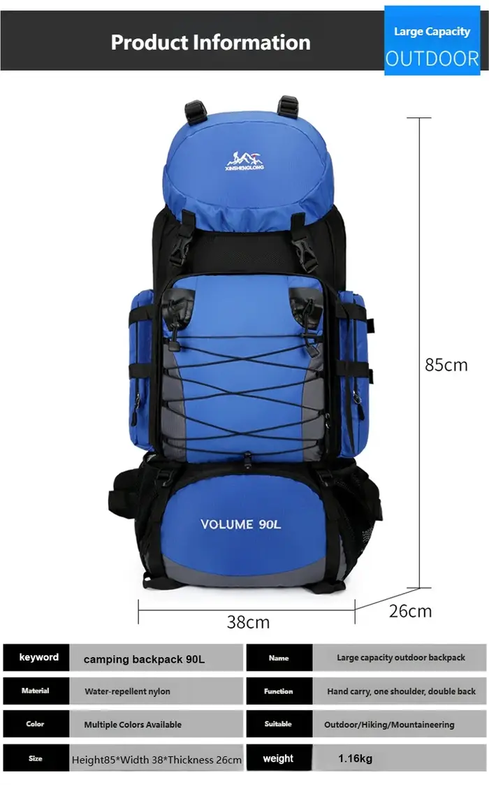 Sac à dos de randonnée imperméable Molle 90L pour l'extérieur