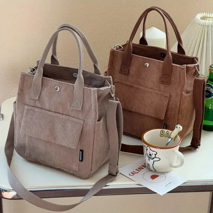 Sac fourre-tout en velours côtelé lavable à la main avec plusieurs poches
