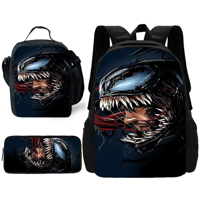 Sac à dos d'école Marvels Venom pour enfants avec sacs à lunch